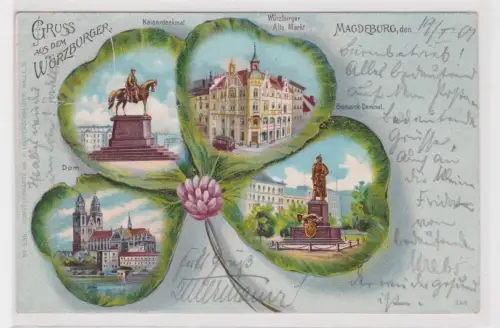 904053 Kleeblatt Ak Magdeburg Gruss aus dem Würzburger (Gasthaus) 1901