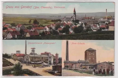 39000 Mehrbild Ak Gruß aus gersdorf Steinkohlenwerk "Kaisergrube", Pluto Schacht