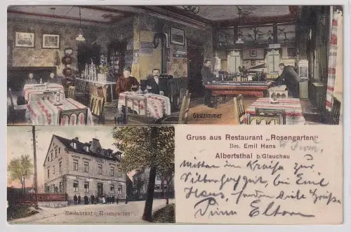 49701 Mehrbild Ak Gruß aus Restaurant "Rosengarten" Albertsthal b. Glauchau 1913