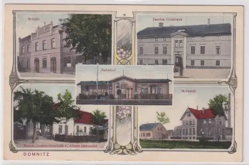 26360 Mehrbild Ak Domnitz, Schule, Gutshaus, Bahnhof, Molkerei usw. um 1910