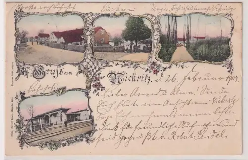29586 Mehrbild Ak Gruß aus Nickritz Bahnhof und Ortsansichten 1903