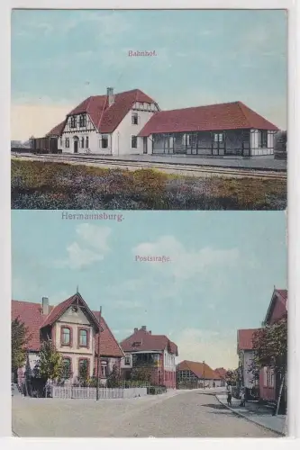 07409 Mehrbild Ak Hermannsburg Bahnhof, Poststrasse 1916