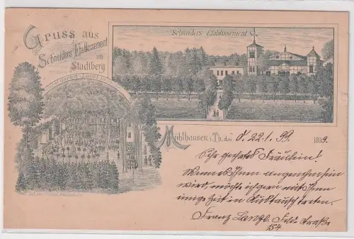 10580 Vorläufer Ak Gruß aus Schneiders Etablissement am Stadtberg Mühlhausen Th