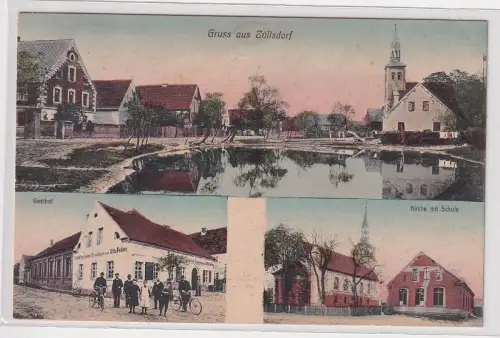 34184 Mehrbild Ak Gruß aus Züllsdorf Gasthof, Kirche mit Schule usw. 1910