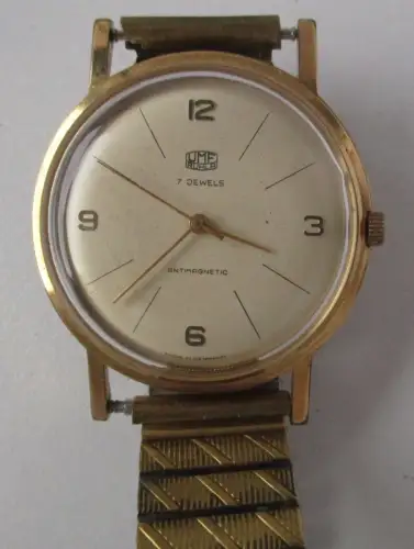 UMF Ruhla Armbanduhr 7 jewels antimagnetic Handaufzug 60er Jahre (158208)