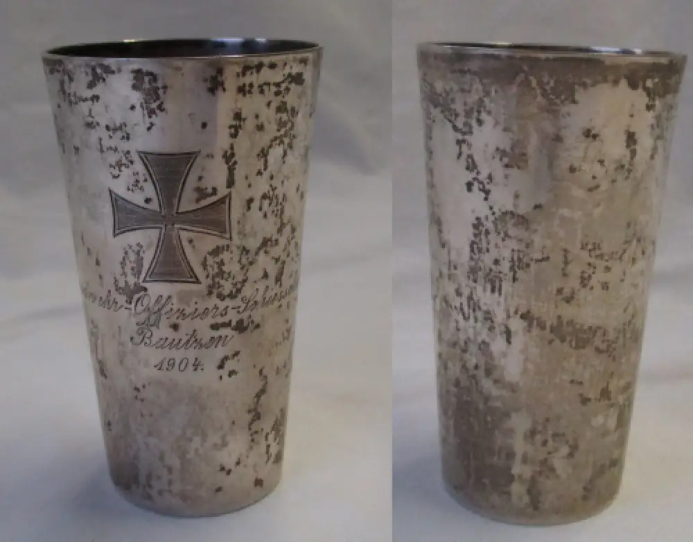 alter Becher 800er Silber Landwehr Offiziers Schießclub Bautzen 1904 (108373) 1
