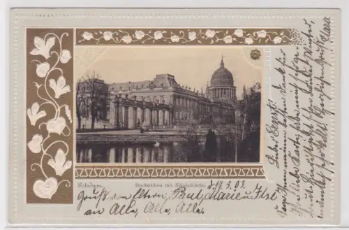 18584 geprägte Ak Potsdam Stadtschloss mit Nikolaikirche. Jugendstil 1903