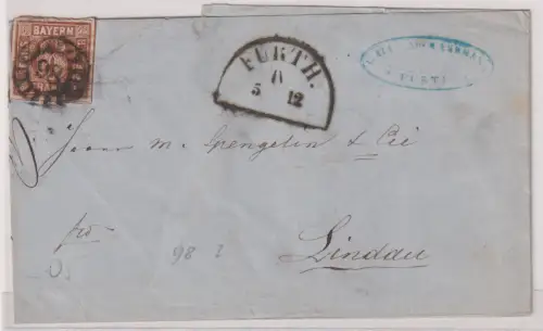 61264 alter Brief Bayern 6 Kreuzer Michel 4  Nummernstempel 98 Fürth 1855