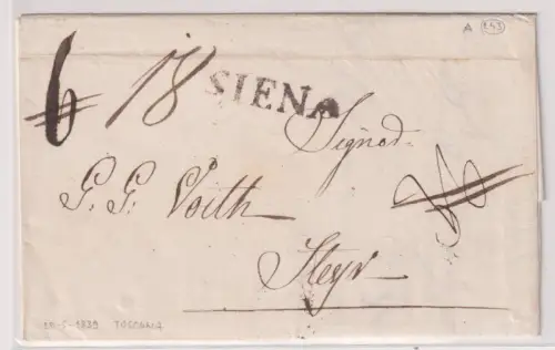 86393 Vorphilatelie Italien Brief von Siena nach Steyr 1839