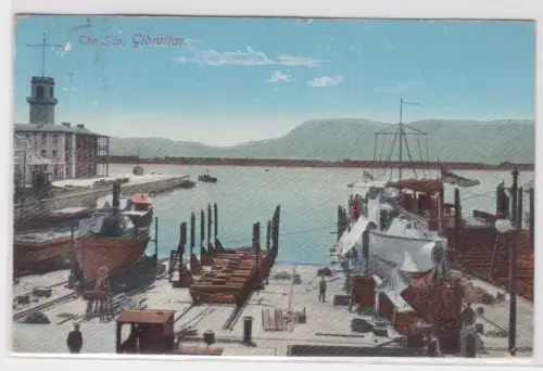 28492 Ak Gibraltar The Slip Bootshafen Trockendock um 1915