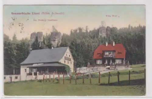86406 Ak Sommerfrische Eiland Ostrov Böhm. Schweiz Gasthaus und Villa Wolf 1910