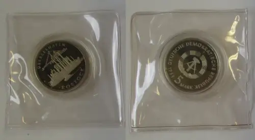 DDR Gedenk Münze 5 Mark Überseehafen Rostock 1988 PP (100022)