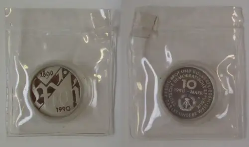 DDR Gedenk Münze 10 Mark 100.Jahre 1.Mai Feiertag 1990 PP (118172)