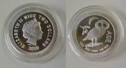 2 Dollar Silber Münze Niue 2019 Stgl. 1 Unze Feinsilber (101082)