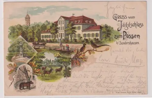 66031 Ak Lithographie Gruß vom Jagdschloss zum Possen bei Sondershausen um 1900