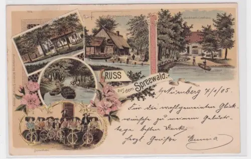 63457 Ak Lithographie Gruß aus dem Spreewald Gasthaus, Spinnstube usw. 1905