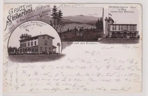 47429 Ak Lithographie Gruß vom Stöberhai (Südharz) bei Bad Lauterberg 1894 !!!