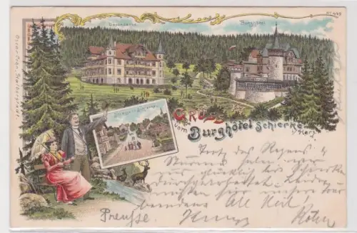 60643 Ak Lithographie Gruß vom Burghotel Schierke im Harz 1899