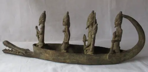 antike Bronze Barke mit Besatzung im Afrikanischen Stil Dogon-Stamm? (134333)