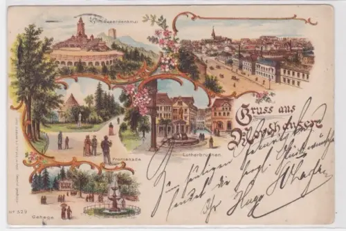 87374 Ak Lithographie Gruß aus Nordhausen Promenade, Gehege usw. 1897