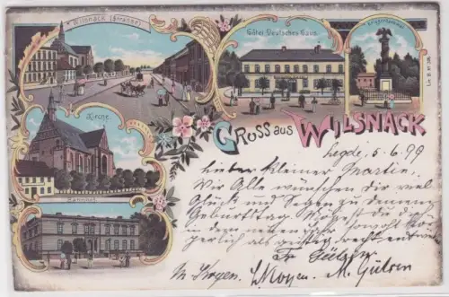 73072 Ak Lithographie Gruß aus Wisnack Bahnhof, Hotel usw. 1899