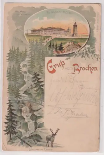 44867 Ak Lithographie Gruß vom Brocken Brocken-Hotel 1899