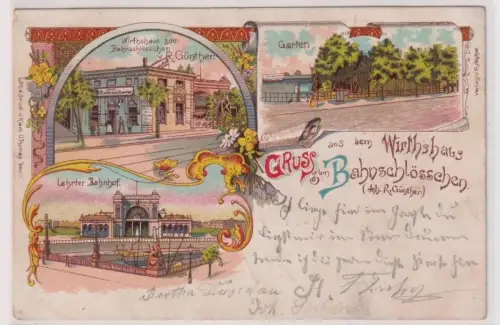 65827 Ak Lithographie Gruß aus dem Wirtshaus zum Bahnschlößchen Berlin 1900