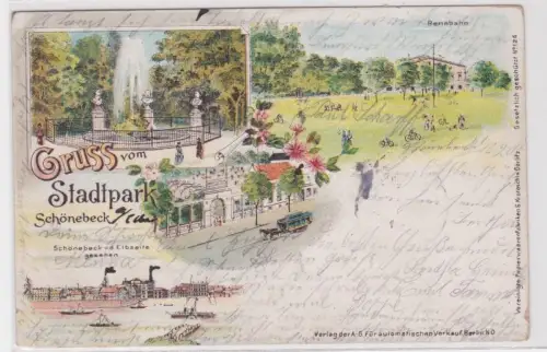 70134 Ak Lithographie Gruß vom Stadtpark Schönebeck 1902