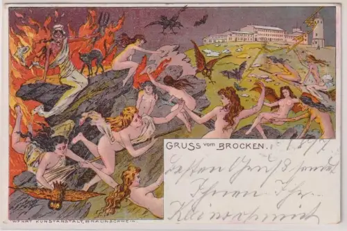 43899 Ak Lithographie Gruß vom Brocken Hexentanz 1904