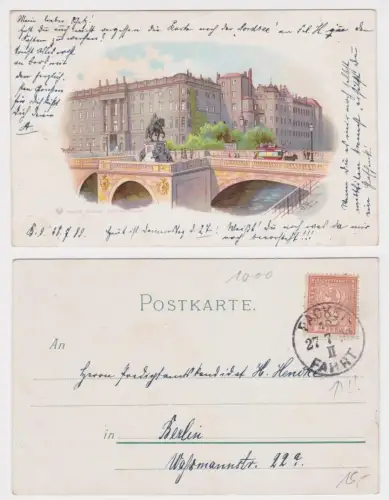 909545 Stadtpost Ak Lithographie Berlin Schloss Kurfürstenbrücke 1899