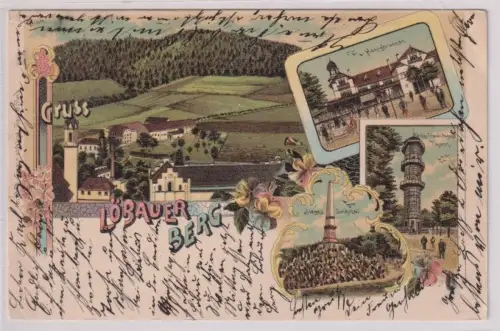 59436 Ak Lithographie Gruß vom Löbauer Berg Siegesdenkmal usw. 1904