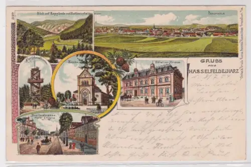 63017 Ak Lithographie Gruß aus Hasselfelde im Harz Hotel usw. 1904