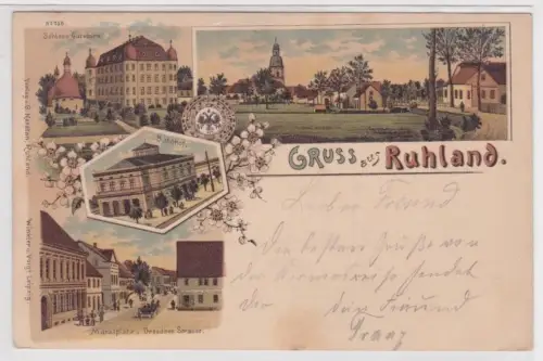 85298 Ak Lithographie Gruß aus Ruhland Bahnhof usw. 1902