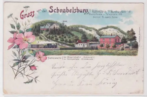 50685 Ak Lithographie Gruß von der Schnabelsburg a.Kohnstein bei Nordhausen 1902