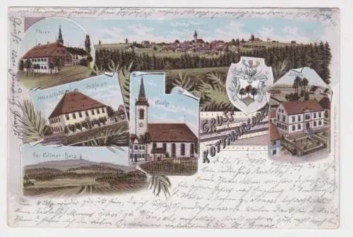 56929 Ak Lithographie Gruß aus Kottmarsdorf Schule, Pfarre usw. 1900