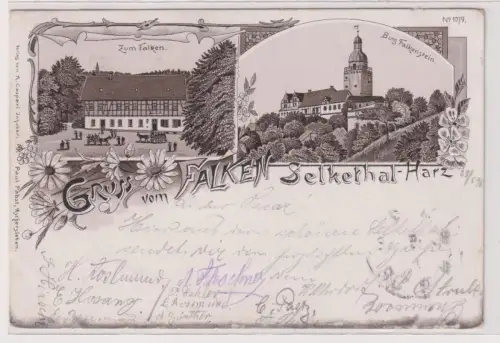 57785 Ak Lithographie Gruß aus vom Falken Selkethal Harz 1898