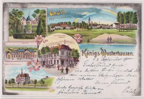 70274 Ak Lithographie Gruß aus Königswusterhausen Bahnhof, Hotel usw. 1900