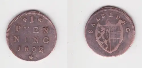 1 Pfennig Kupfer Münze Österreich Salzburg 1802 f.ss (105940)