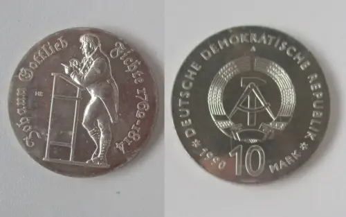 DDR Gedenk Münze 10 Mark 1990 Johann Gottlieb Fichte 1762-1814 (131862)