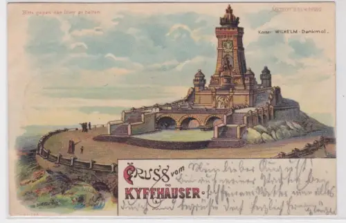 95598 Ak Lithografie Gruss vom Kyffhäuser Kaiser-Wilhelm-Denkmal 1907
