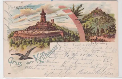 84787 Ak Lithografie Gruss vom Kyffhäuser Kaiser-Wilhelm-Denkmal 1901