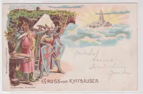 60789 Künstler Ak Gruss vom Kyffhäuser "Barbarossas Erwachen" 1899