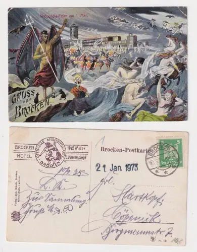 29117 Künstler Ak Gruss vom Brocken Walpurgis-Feier am 1. Mai, gelaufen 1925