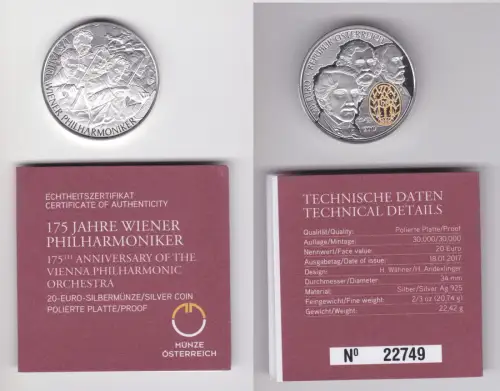 20 Euro Silber Münze Österreich 175 Jahre Wiener Philharmoniker 2017 PP (135133)