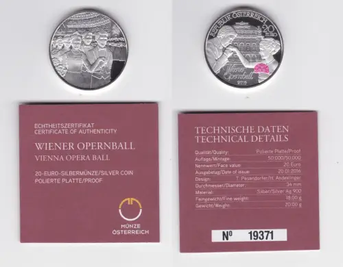 20 Euro Silber Münze Österreich Wiener Opernball 2016 PP (136336)