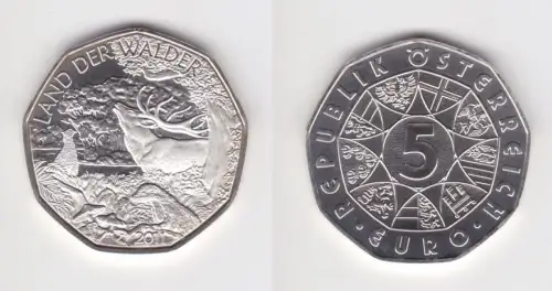 5 Euro Silber Münze Österreich Land der Wälder 2011 Rothirsch (139511)