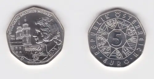 5 Euro Silber Münze Österreich Geburtstag Wolfgang Amadeus Mozart 2006 (131822)