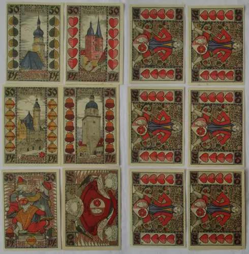 6x 50 Pfennig Banknoten Notgeld Stadt Altenburg Skatserie 1921 (105578)