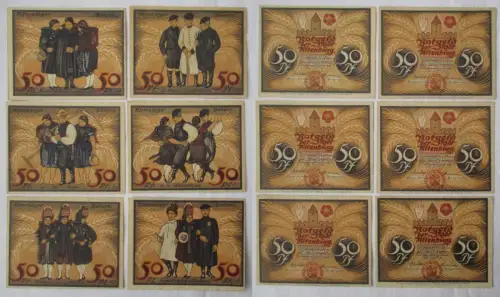 6 x 50 Pfennig Banknoten Notgeld Stadt Altenburg Bauernserie 1921 (103583)