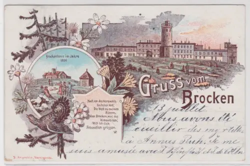 52022 Ak Lithographie Gruss vom Brocken Brockenhaus 1897